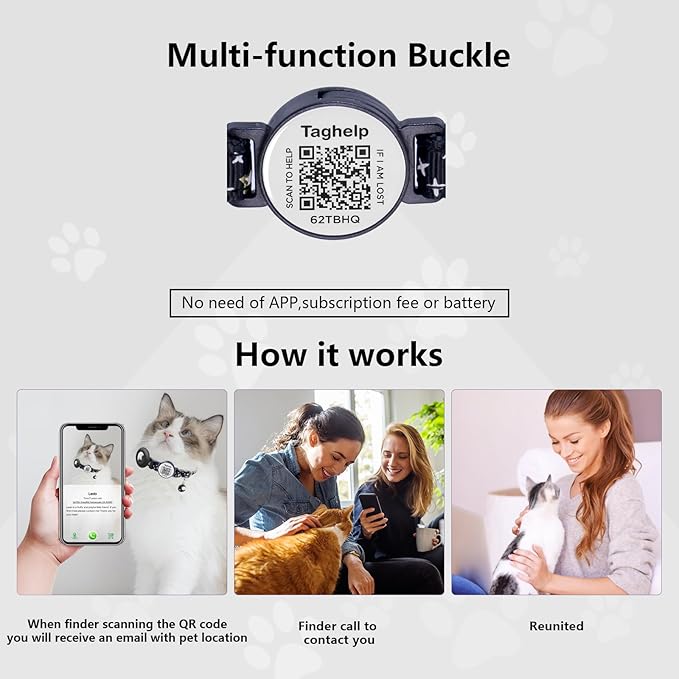 Stars and Moon AirTag Collar with AirTag Holder & Bell,Air Tag Cat Collar for Apple. Solid & Safe, Pet Collar, Breakaway Cat Collar,Smart QR Code Cat ID Tags - Pet Online Profile(Pink)