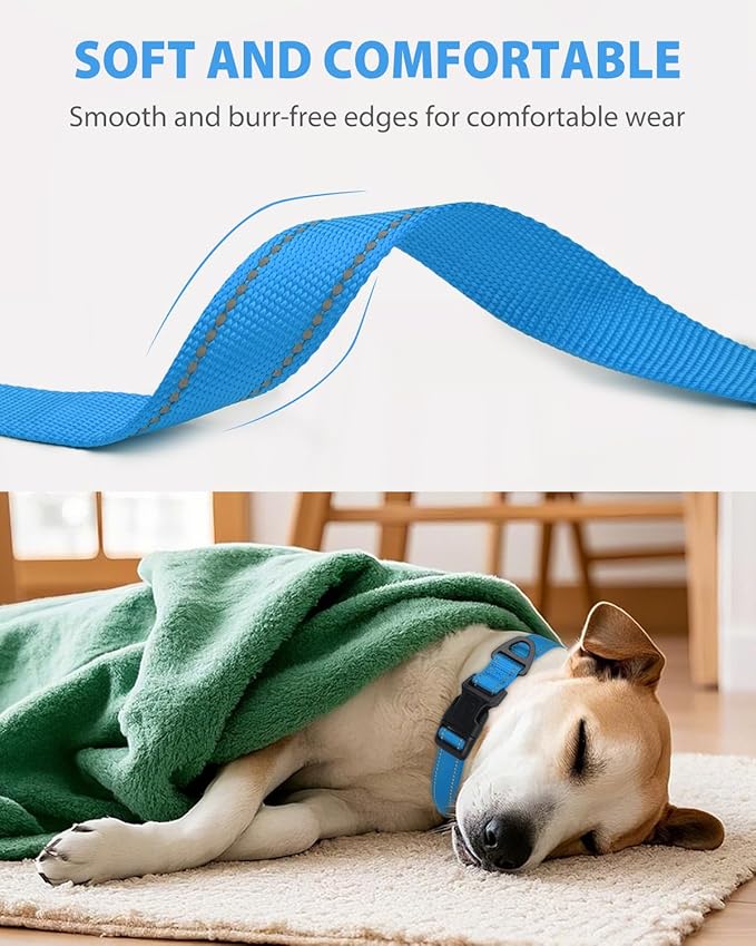 Joytale Large Dog Collar, Reflective and Adjustable Nylon Pet Collar with Quick-Release Buckle for Extra Large Dogs, Sky Blue, XL