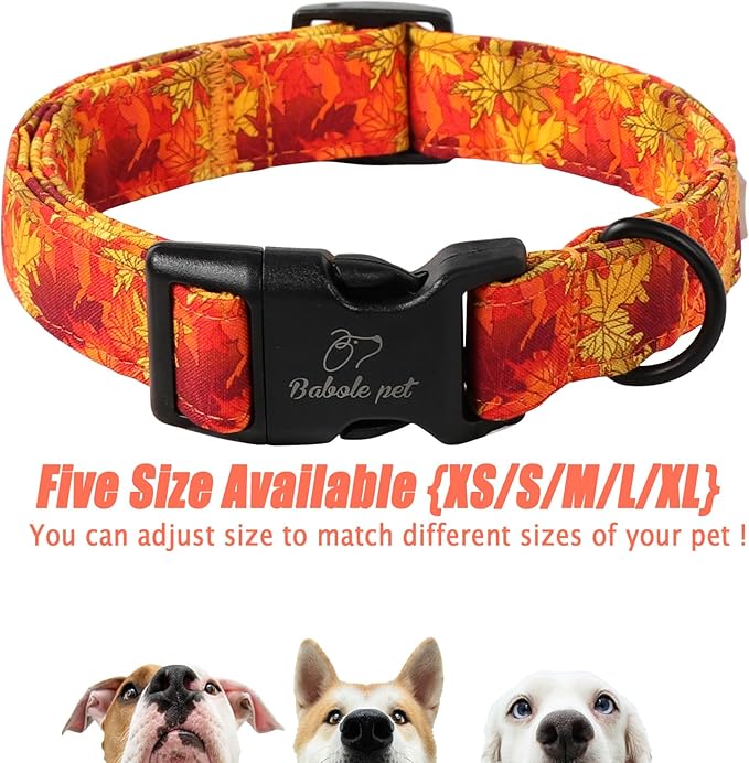 Fall Dog Collar, Gold Maple Leaves Pattern Fall Thansgiving Puppy Collar, Soft Adjustable Cotton Holiday Dog Collars for Small Medium Large Boy&Girl Dogs XL