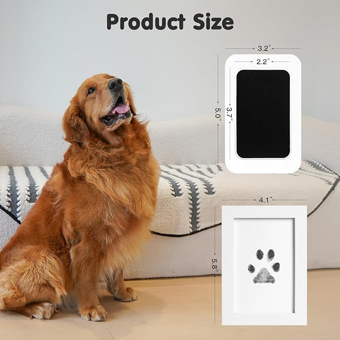Inkless Paw Print Kit for Dogs,Cats & Babies - Clean Touch Dog Nose & Baby Handprint Kit,Mess Free Dog Paw Print Kit,4-Pcs Ink Pads & 2 Wooden Frames - Keepsake Gifts for Pet Lovers,New Moms
