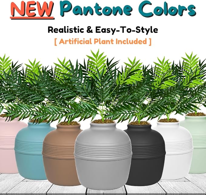 Good Pet Stuff Hidden Litter Box Planter, Decorative Cat Litter Enclosure with Carbon Filter, Artificial Plant, Easy Clean, Improved Design, Round Style, Base Kit, Pebble Gray