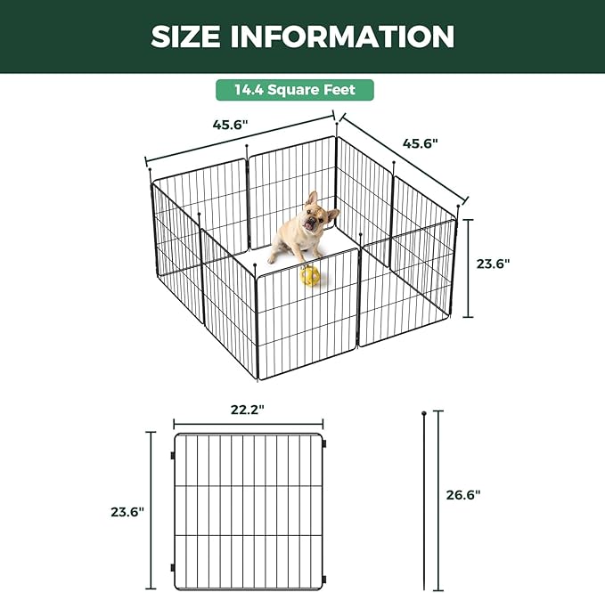 FXW MiniPaws Unleashed Dog Playpen, Expandable & Portable Design for Yard, RV Camping and Indoor Use, for Puppies and Small Dogs, 24-inch 8 Panels
