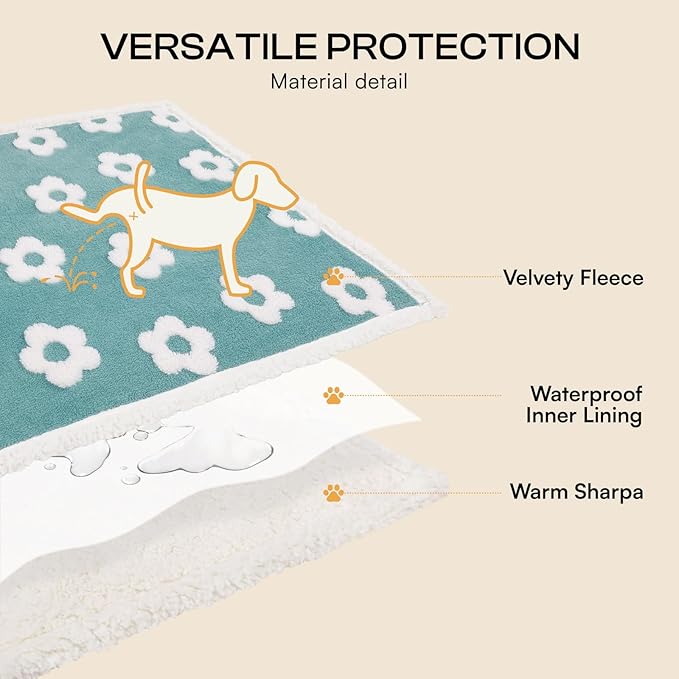 Luciphia Waterproof Pet Blanket for Medium Large Dogs Washable Fluffy Thick Jacquard Shag Fleece Warm Sherpa 3D Textured Flower Print for Cats Puppy Couch Protection (Blue,40x28 inches)