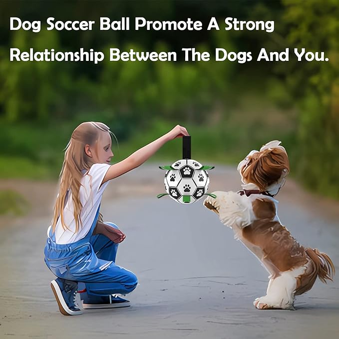 Dog Toys Soccer Ball, Interactive Dog Toys for Tug of War, Puppy Birthday Gifts, Tug Toy, Water Toy, World Cup Durable Balls for Medium & Large Dogs（8 INCH