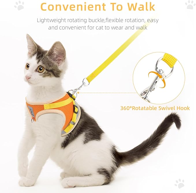 Cat & Dog Vest Harness - All Weather Mesh, Reflective Strap, Step-in Adjustable for Small Cats & Dogs (Orange, XS)