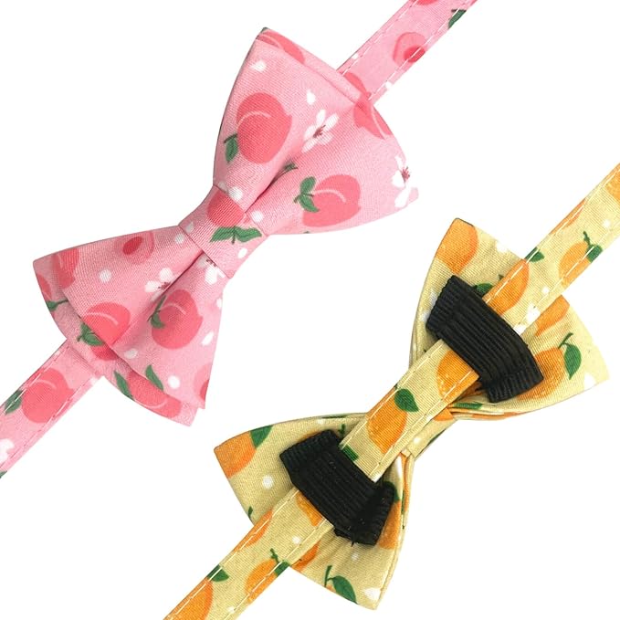 2 Pack Cotton Cat Collar with Bow Tie and Bell for Male Female Cats,Soft Fancy Breakaway Kitty Kitten Collar with Ghost& Pumpkin Patterned Design for Boy Girl Cats. (Peach&Lemon)