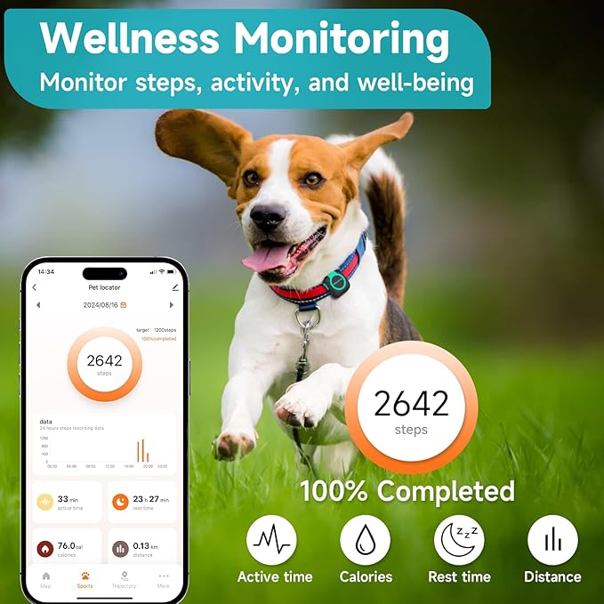 GPS Tracker for Dogs and Cats, Mini Cat & Dog GPS Tracker with Health Monitor and GPS Dog Fence, Waterproof GPS Pet Tracker, Works with Any Collar (Android and iOS Universal)
