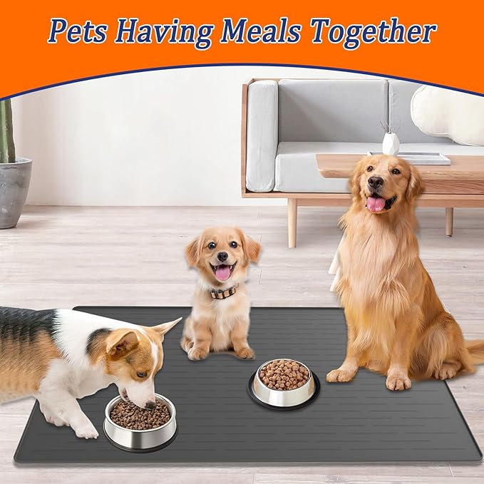 40"x30" XXL Silicone Dog Feeding Mat, 1.5MM Extra Thick Dog Bowl Mat for Food and Water, Large Non-Slip Placemat with High Edges for Dogs Bowls, Easy to Clean, Beige