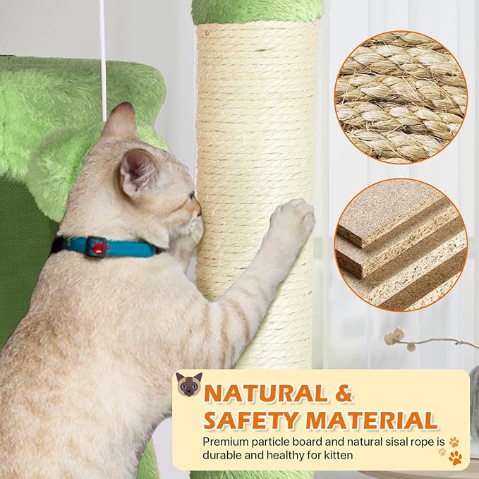 54” Cat Tree Tower for Indoor Cats - Multi-Level Playhouse with Sisal Scratching Posts, Condo, Perch & Hanging Toy - Tall Cat Furniture Activity Center (Green)