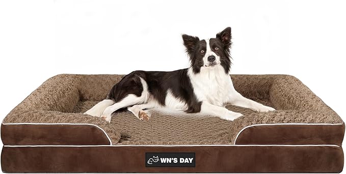Orthopedic Dog Bed for Large Medium Sized, Washable Memory Foam Large Dog Bed, Medium Pet Sofa with Removable Cover, Washable Waterproof Pet Couch Beds(Brown, L)