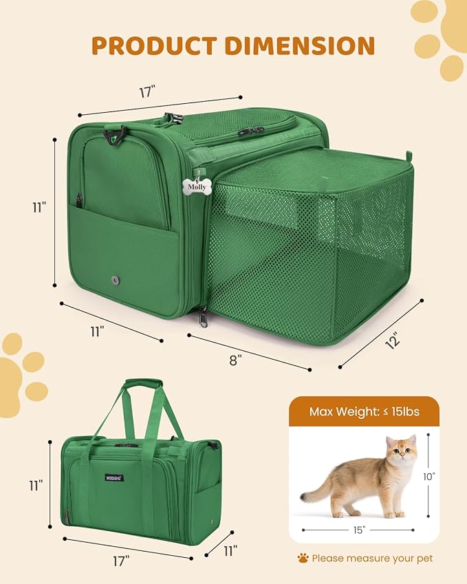 MIDOG Cat Carrier Soft for Small to Medium-Sized Cats,Up to 25 Lbs, TSA Airline Approved Soft Sided Pet Carrier
