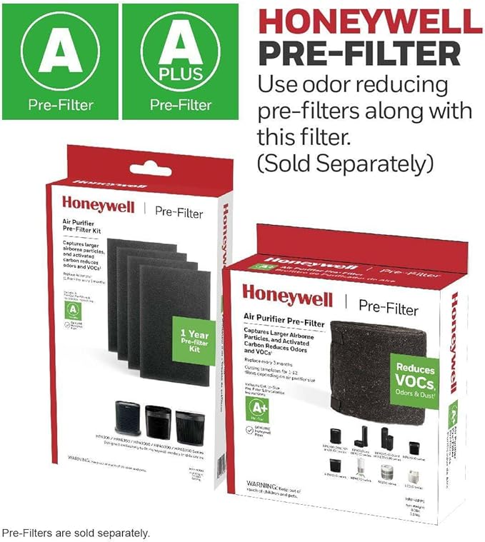 Honeywell HEPA Air Purifier Filter R, 3-Pack for HPA 100/200/300, 3000 and 5000 Series - Airborne Allergen Air Filter Replacement Targets Wildfire/Smoke, Pollen, Pet Dander, and Dust