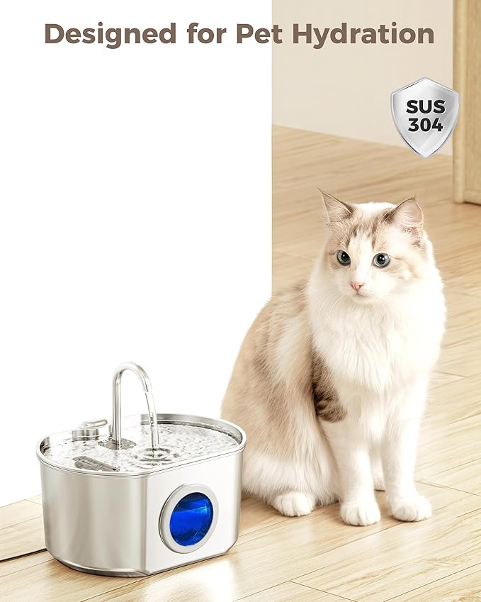 Official 6 Pack Wireless Cat Fountain Replacement Filters & Pre-Filter Sponges for 108oz/3.2 Coldless Stainless Steel Pet Water Fountain