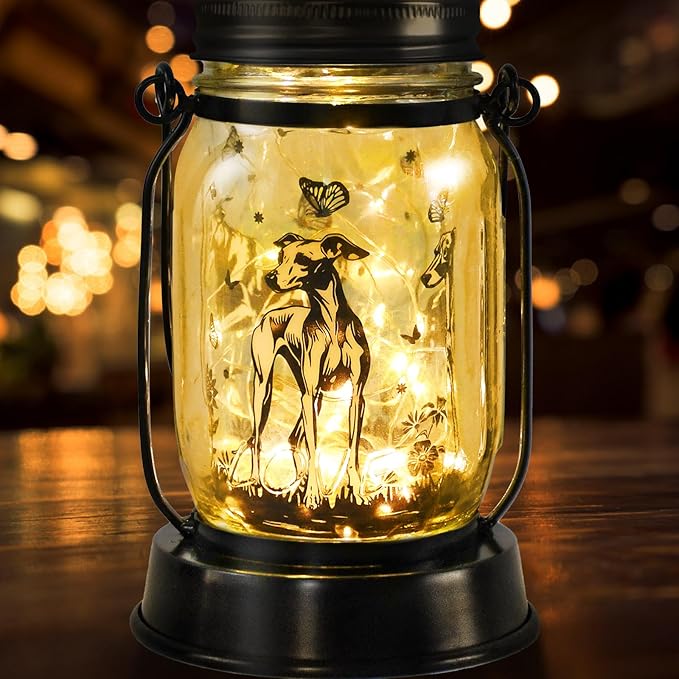 Greyhound Gifts for Women/Men Greyhound Solar Lanterns Mom Birthday Speedster Dog Lovers Lantern Pet Loss Animal Dog Memorial Lights Solar Garden Decoration for Yard, Patio,Backyard,Porch Torches