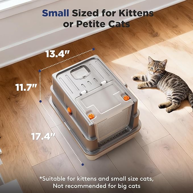 FURTIME Stainless Steel Litter Box with Lid for Kitty, Metal Enclosed Cat Litter Box for Small Cats, Kitten Cat Box with High Sided Enclosure & Scoop, Odor Free, Anti-Leakage, Grey