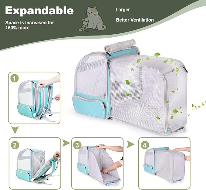 halinfer Backpack to Carry Cat and Small Puppy up to 16 Pounds, Breathable Pet Carrier to Transport Kitten Rabbit to Vet Visit Bag, Airline Approved Collapsible Expandable Black