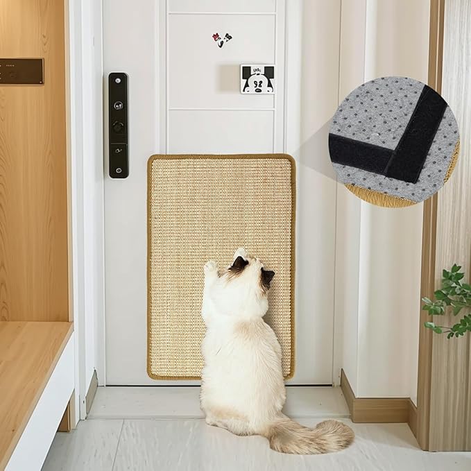 Cat Scratcher Mat [2-Pack], 23.6 X 15.7 Inch, Natural Sisal Cat Scratch Mats, Horizontal Cat Floor Scratching Pad Rug with Sticky Tapes, Protect Couch and Carpets (Natural Color)