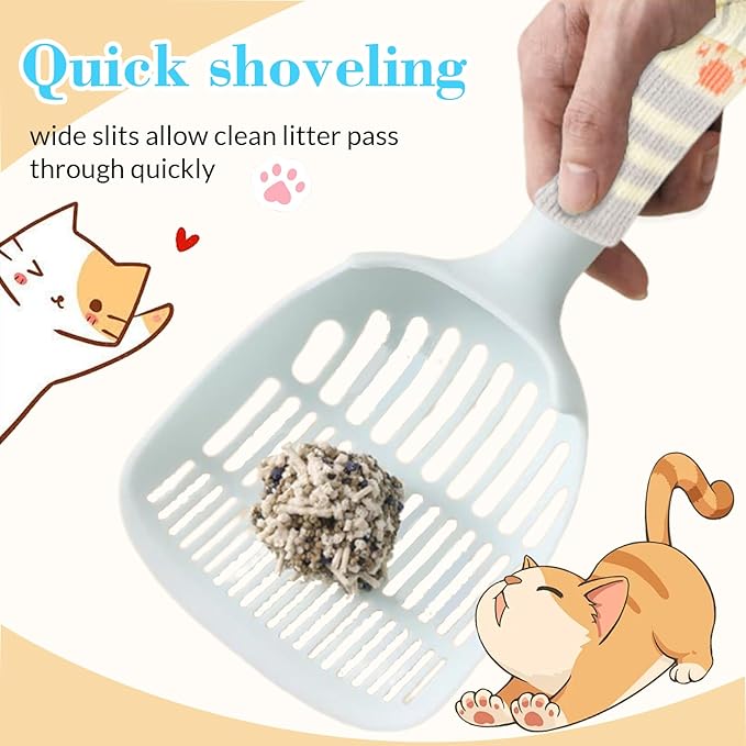Cat Litter Scoop, Kitty Litter Scoop, Cat and Dog Poop Collector, 3-Layer Mesh Design, Cute Cat Paw Handle, Easy Clean Plastic Scooper