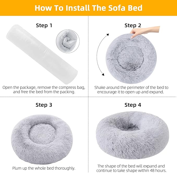 Nisrada Dog Bed for Small Medium Large Dogs, 24 inch Calming Dogs Bed, Washable-Round Cozy Soft Pet Bed for Puppy and Kitten with Slip-Resistant Bottom