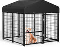 Sino Luban Outdoor Dog Kennel Outside Run with Doggy Door&Waterproof Roof - 4x4x4.6FT Large Dog Kennels Pens Outside for Small/Medium Dogs - Heavy Duty Cage Yard (Can Connect to Your Dog House)