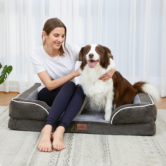 Comfort Expression Orthopedic Dog Bed for Medium Dogs 30x20 Inch, Waterproof Egg Crate Foam Medium Pet Bed with Removable Bolsters, Dog Couch with Washable Cover & Non-Slip Bottom, Dark Green