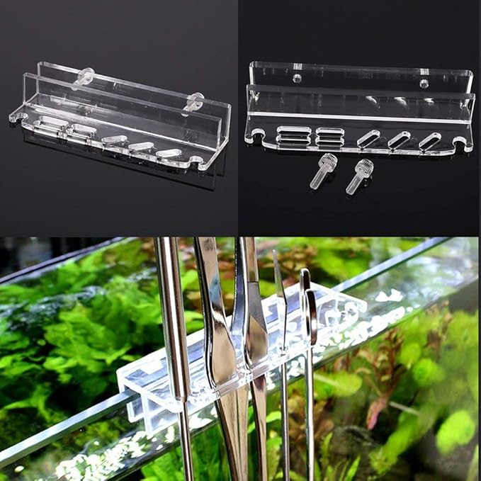 Fdit Acrylic Water Plants Grass Maintenance Tool Holder Aquarium Rack Organizer Fish Tweezers Scissors Storage Rack