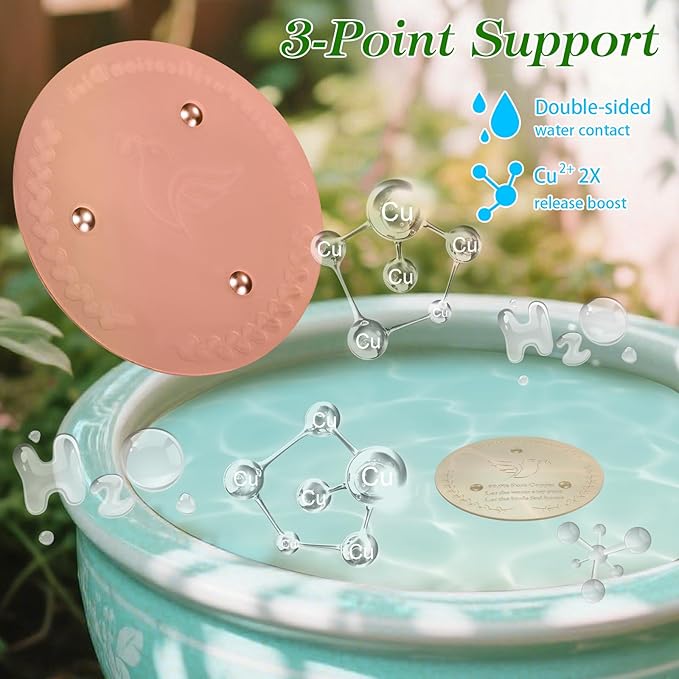 Bird Bath Copper Disk, Sturdy 1mm 99.9% Pure Copper Disk, Triple-Point Support Ensures Clean Water Year-Round, Fits Most Outdoor Birdbath Bowls (2)