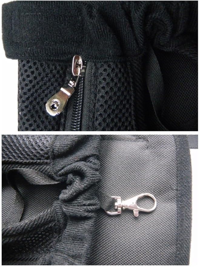 Pet Dog Puppy Cat Carrier Five Holes Backpack Double Shoulder Straps Canvas Cotton Front Chest Backpack Bag(Black, Small)