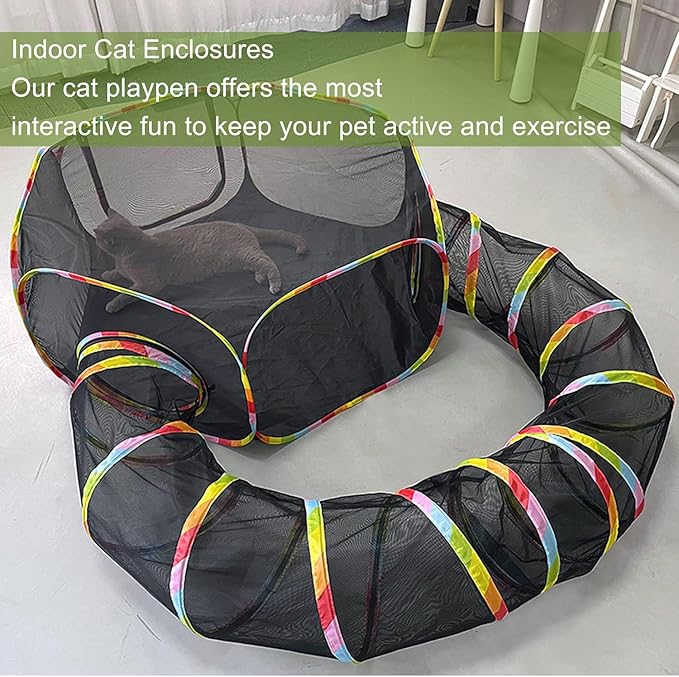 CLKHOWL Outdoor Cat Enclosure, Portable Cat Tents for Outside, Cage Free Outside Cat Playpen Pet Enclosure, Cat Tunnel Outdoor Playground for Indoor Cats & Small Animals