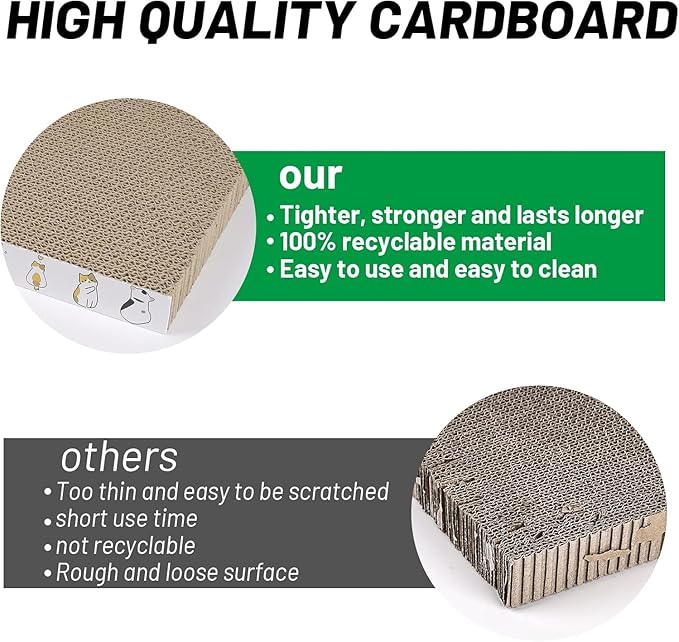 PatiencET Cardboard Cat Scratcher Pads, Double-Sided, 8-Pack (4 Flat, 4 Wavy), Catnip Included, for Small to Medium Cats