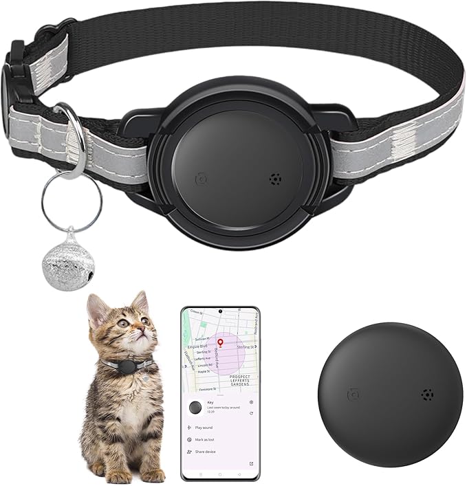 Google Android Cat Tracker Collar (1 Pack), Mini Cat GPS Tracker, Smart Pet Activity Trackers, No Subscription, GPS Cat Collar Certified Finder, Anti-Lost, Finder Tag for Vehicles, Pets, Kids, Items