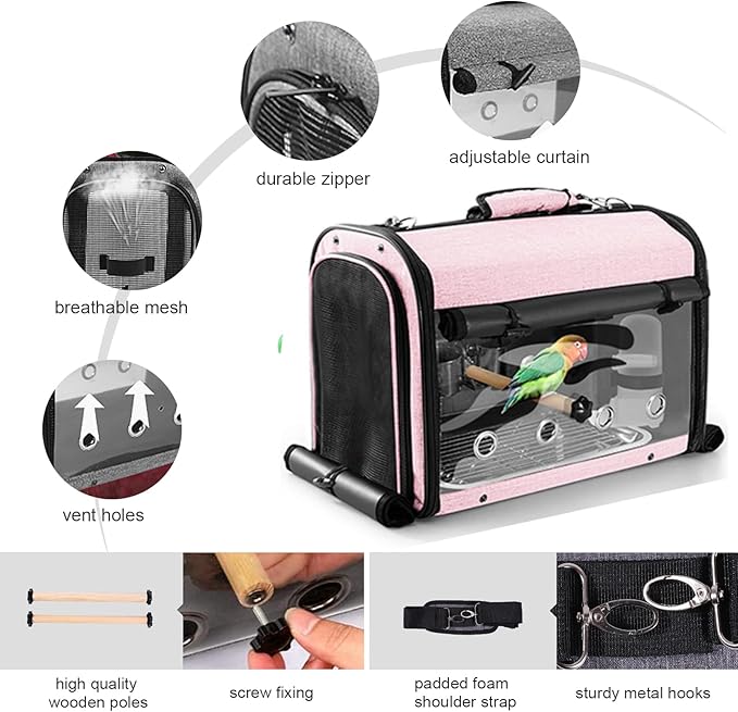 Sanmoncare Bird Carrier Bag Cockatiel Travel Cage with Stand, Lightweight Carrier for Small Bird, Portable Bag for Parrot, Pet Transparent Travel Backpack