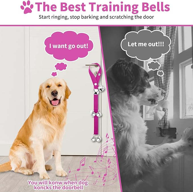 2 Pack Dog Doorbells, Pet Training Bells for Go Outside Potty Training and Communication Device Large Loud Dog Bell Cat Puppy Interactive Toys Adjustable Strap Door Bell (Purple)