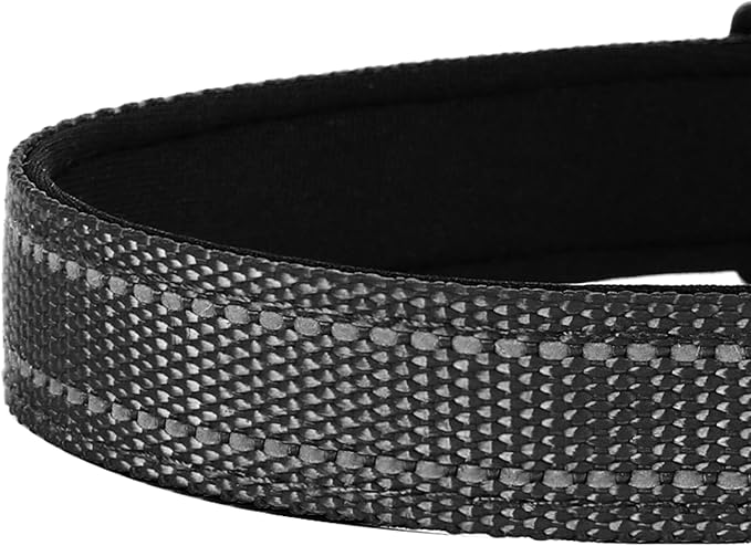 Reflective Dog Collar, Adjustable Soft Neoprene Padded Nylon Pet Collars with Buckle for Medium Dogs, Black,M