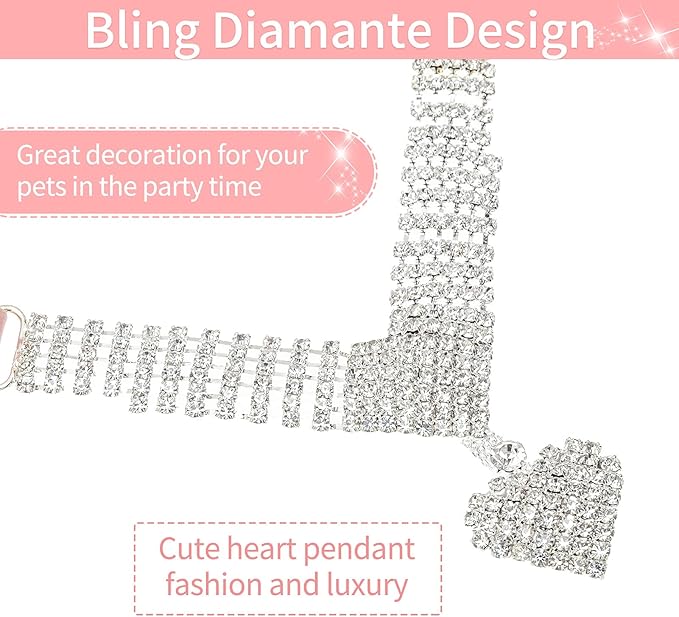 EXPAWLORER Cute Dog Necklace - Rhinestone Dog Collar, Soft Velvet Collar for Girl Boy Cats Dogs, Sparkling Pet Neck Decoration, Adjustable Pet Collar for Puppies Cats Small Medium Dogs, Pink M