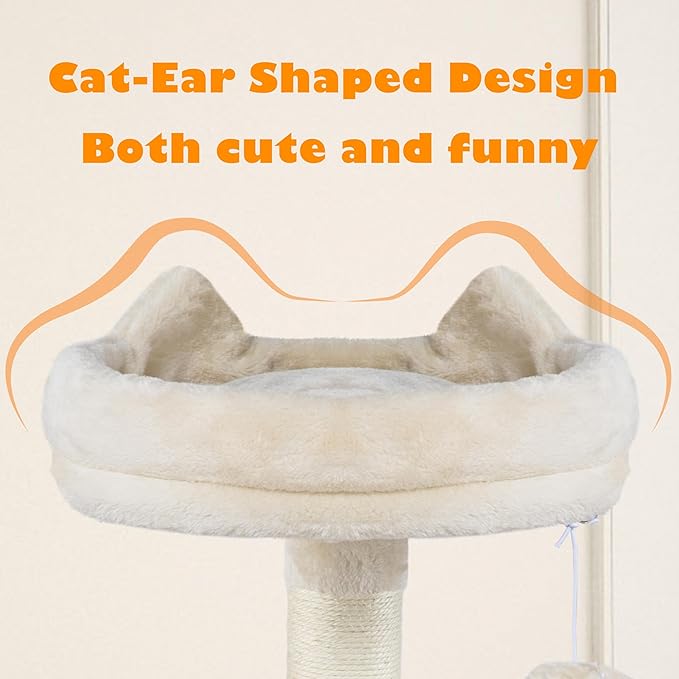 Yaheetech 62.5inches Cat Tree Cat Tower Kitten Condo with Platform & Hammock, Scratching Posts for Kittens Pet Play House with Plush Perch for Indoor Activity Relaxing, Beige