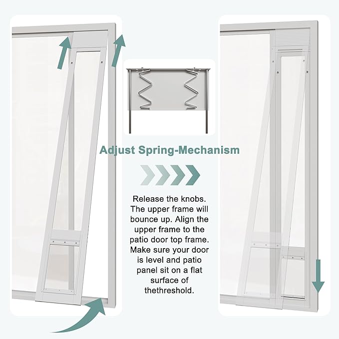 Doggie Door for Sliding Glass Doors, Adjustable Height 76 1/8"-80 7/8" Aluminum Frame Tempered Sliding Door Dog Doors Insert with Lock,XL Transparent 10" x 15" Flap Size for Large Dogs