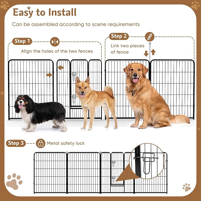 DUMOS Dog Playpen Indoor, Metal 24 Inch 16 Panels Foldable Pet Fence with Door, Outdoor Small Medium Large Dog Puppy Portable Exercise Play Pen for RV Camping, Trips, Play Yard