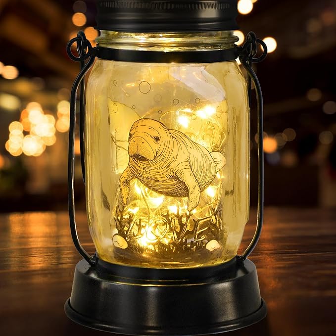 kyoryuger Manatee Gifts for Women/Men Manatee Lovers Solar Lantern Mom Birthday, Mothers Day, Sea Cow Solar Lantern Animal Lihts Garden Decoration Outside for Yard, Patio,Backyard,Porch, Torche