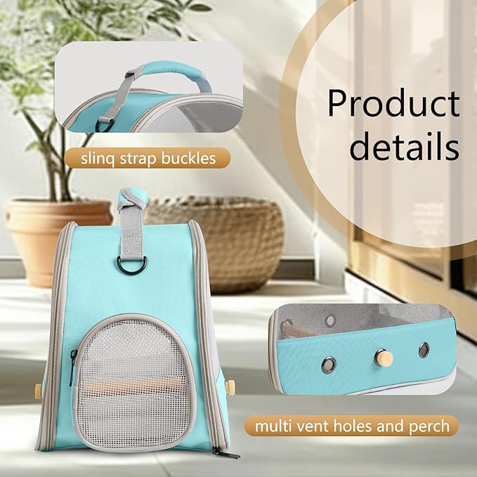 Bird Carrier, Portable Small Bird Parrot Parakeet Carrier with Standing Perch and Stainless Steel Tray, Side Access Window Collapsible