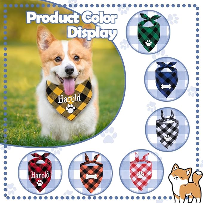 Personalized Dog Bandana Embroidered Name Custom Neckwear Dog Scarf Triangle Bibs Kerchief Pet Costume Accessories for Small Medium Large Dogs Cats Pets Birthday Gift