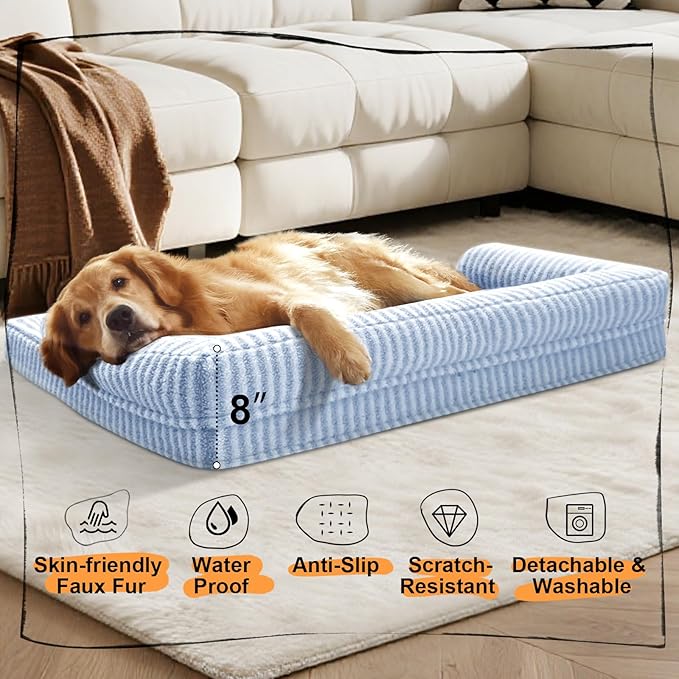 Waterproof Orthopedic Foam Dog Beds for Extra Large Dogs Durable Dog Sofa Comfy Pet Bed Washable Removable Cover and Non-Slip Bottom Bolster