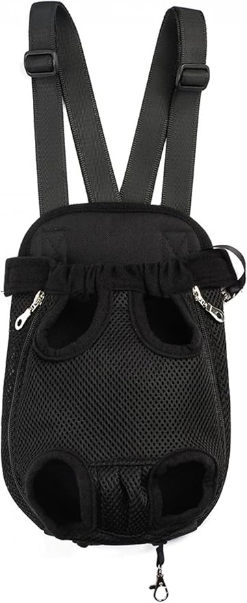 Pet Dog Puppy Cat Carrier Five Holes Backpack Double Shoulder Straps Canvas Cotton Front Chest Backpack Bag(Black, Small)