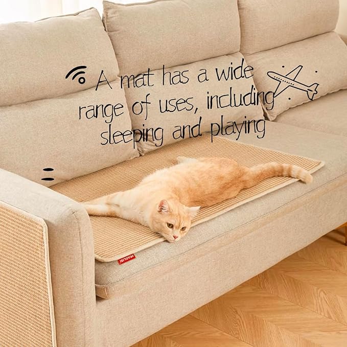 2Pack Cat Scratching Mat,23.6 X 15.7 Inch, Sisal Cat Scrater Mat with Jute Border,Protect Sofas, Carpets,Floor, Bed,and cat Paws,Beige