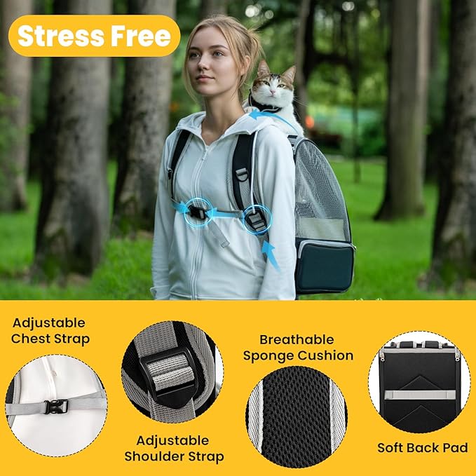 Cat Backpack Carrier for Small Dogs and Cats Fit Up to 15 Lbs,Small Dog Backpack, Foldable with 3-Side Mesh Windows, Pet Carrier for Travel & Hiking Friendly，Gray