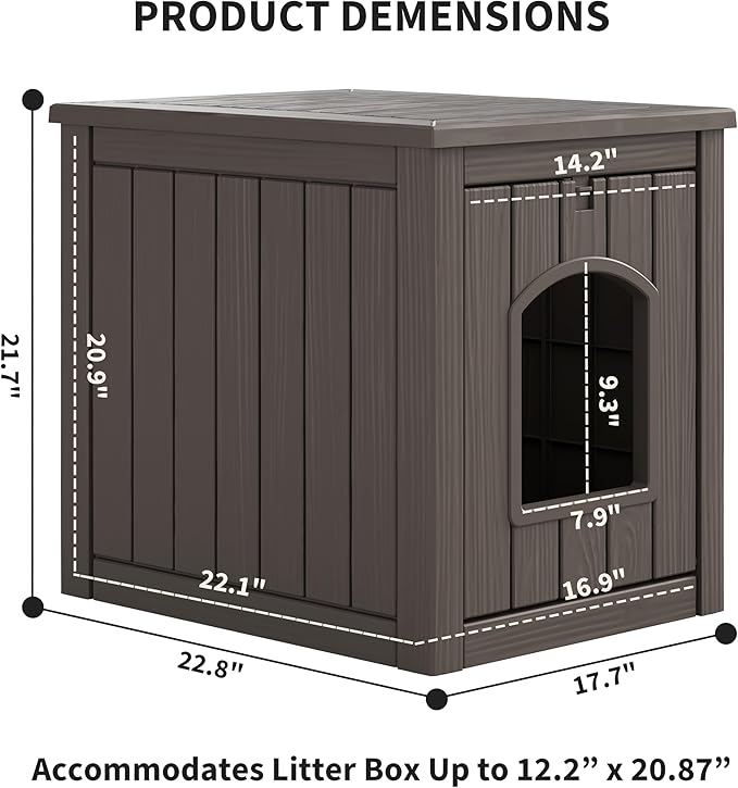 Litter Box Enclosure, Waterproof & Weatherproof Plastic Cat House for Indoor Outdoor Use, Multi-Functional Hidden Litter Box Furniture for Living Room, Backyard, Patio, Garage