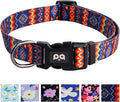QQPETS Adjustable Soft Dog Collar: Print Flower Pink Multicolor Cute Patterns for XS Small Medium Large Pet Girl Boy Puppy Walking Running Training