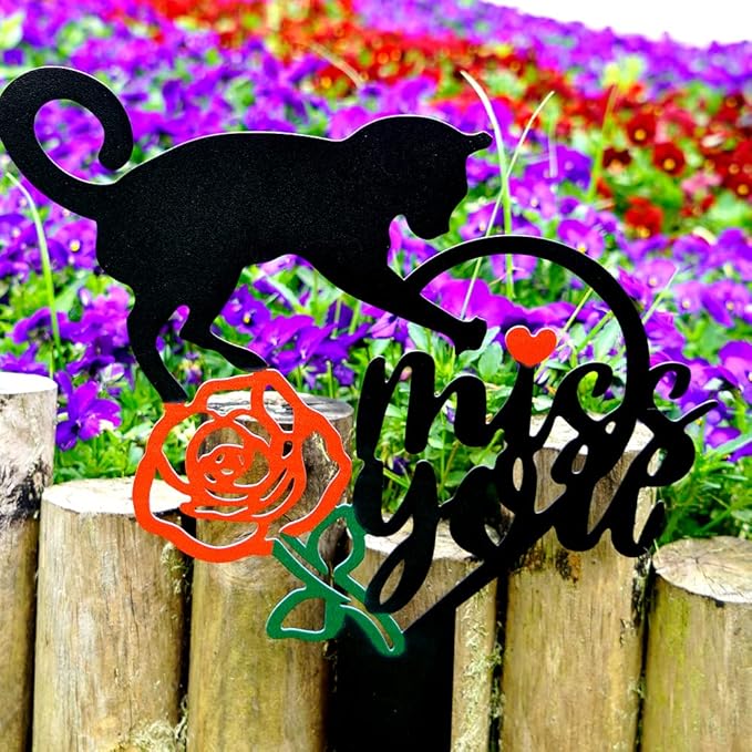 Memorial Grave Markers Metal Pet Memorial Stake Cat Memorial Sign,Miss You Sign Pet Plaque Burial Stake for Cemetery Garden Yard Outdoor Grave Decor