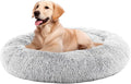 Sweetcrispy Donut Dog Bed, Large Round Calming Cat Bed with Washable Waterproof Cushion, Anti-Anxiety & Anti-Slip Fluffy Cuddle Cozy Faux Fur Plush for Pet Puppy Indoor Sleeping (30.7"x30.7", Gery)
