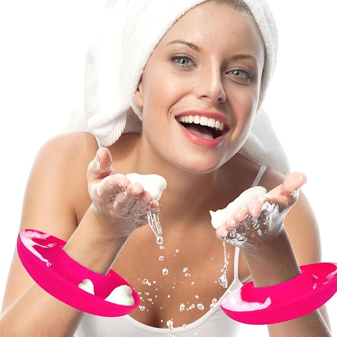 BaR-K Patented Drip Catcher Cuffs - Stops Soap & Water from Running Down Arms While Washing Face, Stay Dry and Clean - Face Wash Wristbands for Spa, Pink Set of 2